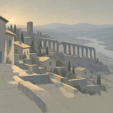 An unfinished construction study showing how the town's terraces and stairs fit together